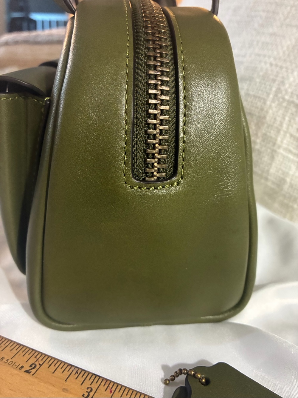 Coach Olive Green Leather Double Pocket Shoulder Bag - Picture 11 of 14
